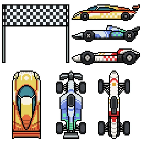 Pixel Art Set Isolated Race Car — Stock Vector