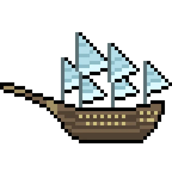 Vector Pixel Art Sail Ship Isolated Cartoon — Stock Vector