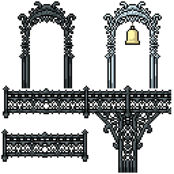 Vektor Pixel Kunst Isoliert Luxus Brücke Zaun Tor — Stockvektor