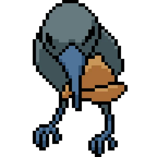 Vector Pixel Art Crow Eat Insect Isolated Cartoon — Stock Vector