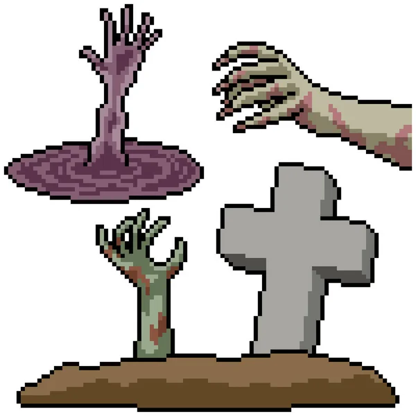 Pixel Art Set Isolated Horror Hand — Stock Vector