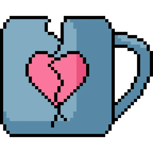 Vector Pixel Kunst Gebroken Hart Cup Geïsoleerde Cartoon — Stockvector