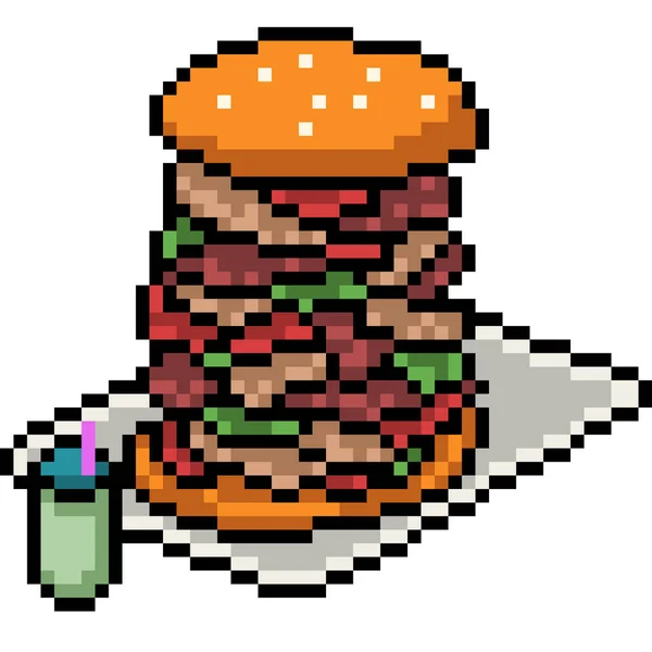 Vector Pixel Arte Hamburguesa Dibujos Animados Aislados — Vector de stock