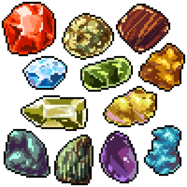 piksel sanatı izole edilmiş renkli mücevher seti