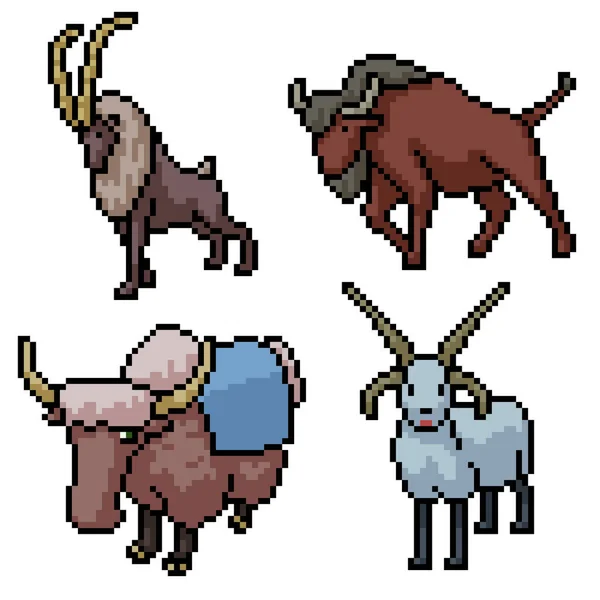 Pixel Art Set Isoliertes Horn Säugetier — Stockvektor