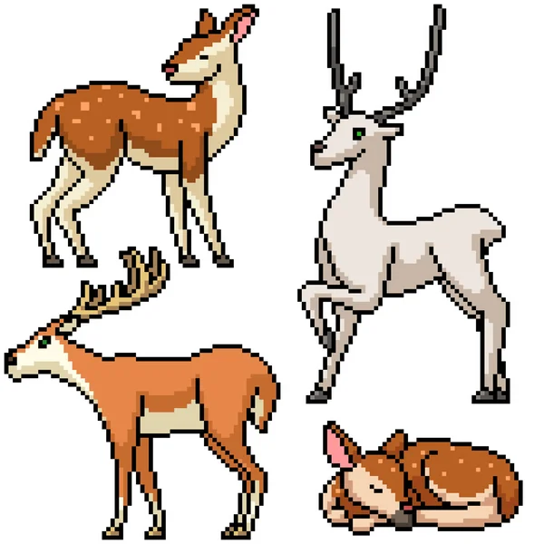 Pixel Art Set Isolated Wild Deer — Stock Vector