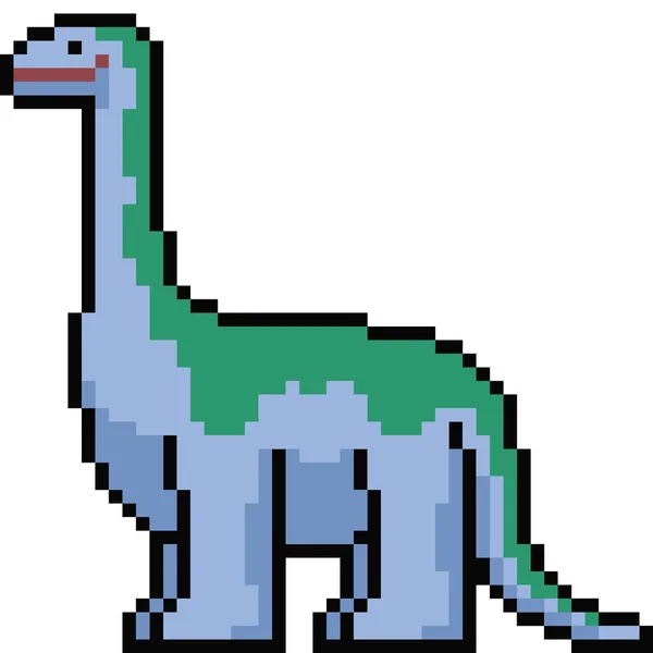 ベクトルピクセルアートブロントサウルス単離された漫画 — ストックベクタ