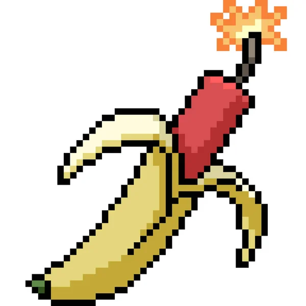 Wektor Piksel Sztuka Banan Dynamit Izolowany Kreskówka — Wektor stockowy