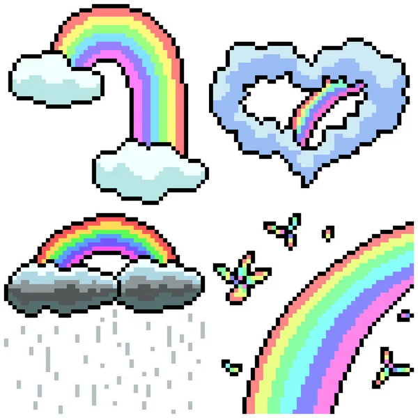 Pixelkunst Setzt Isolierten Regenbogeneffekt — Stockvektor