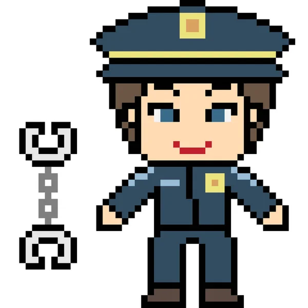 Vector Pixel Arte Dibujos Animados Policía Aislado — Vector de stock