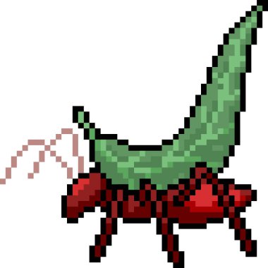 vektör piksel sanat karınca yaprak izole çizgi film taşır