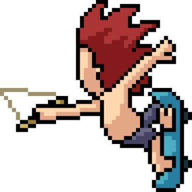 Vektör piksel sanatsal çocuk kaykay izole edilmiş çizgi film