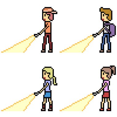 vektör piksel sanat seti el feneri yürüyüşü izole