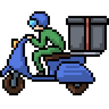 Vektör piksel sanat motosiklet taşımacılığı izole edilmiş çizgi film