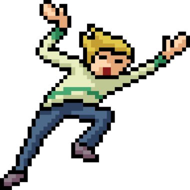 Vektör piksel sanatı çocuk mutlu izole çizgi film