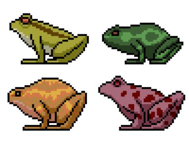 Çeşitli tehlikeli kurbağaların piksel sanatı