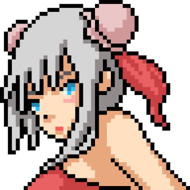 vektör piksel sanat anime kız izole cartoo