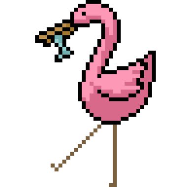 Vektör piksel sanat kuşu izole edilmiş balık karikatürü yiyor