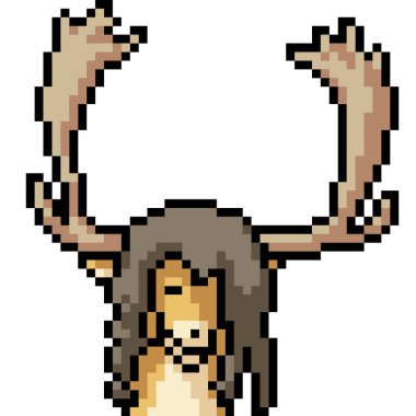 Vektör piksel sanat geyiği kafası izole edilmiş çizgi film