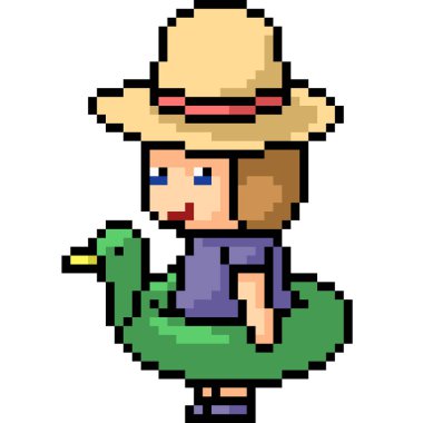 Vektör pikselli sanat plajı çocuğu izole çizgi film oynuyor.