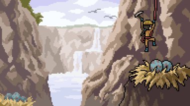 Piksel sanat sahnesi kuş yumurtası çalma