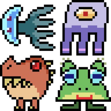 vektör piksel sanat canavar simgesi izole çizgi film