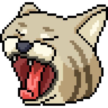 Vektör piksel sanat kedisi Esneme izole çizgi film