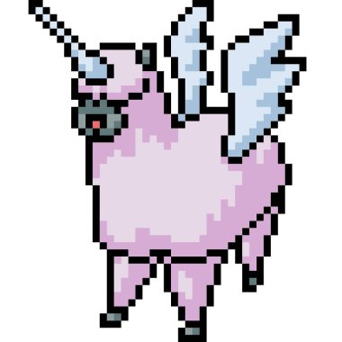 vektör piksel sanat alpaka tek boynuzlu at arabası izole edildi