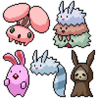 Piksel sanatı izole edilmiş tavşan canavarı.