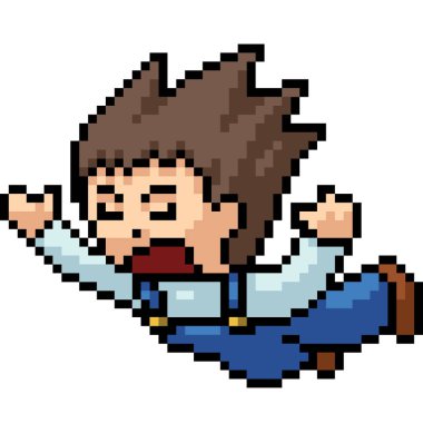 Vektör pikseli çocuk eylemi izole edilmiş çizgi film