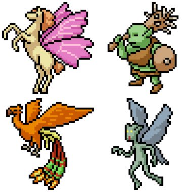 Piksel sanatı izole edilmiş fantezi canavarı