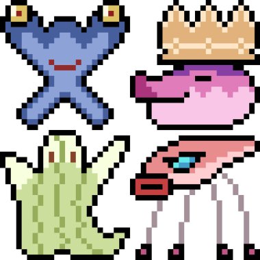 Beyaz arkaplanda vektör piksel sanat çizgi film canavar simgesi izole