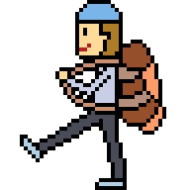 vektör piksel sanat sırt çantalı adam