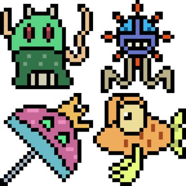 vektör piksel sanat canavar simgesi izole çizgi film