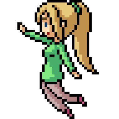 Vektör piksel sanatsal kız izole edilmiş mutlu araba