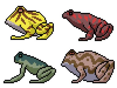 Çeşitli tehlikeli kurbağaların piksel sanatı