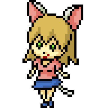 Vektör piksel sanat kedisi kız izole çizgi film