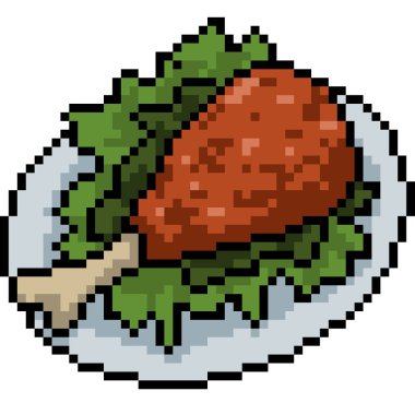 Vektör piksel sanat kızarmış tavuk izole çizgi film