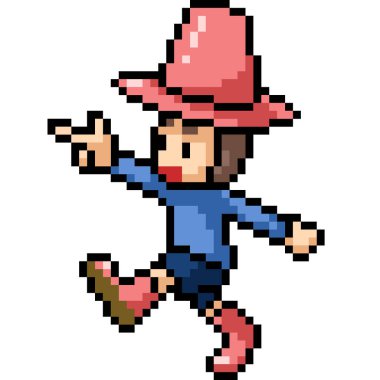 Vektör piksel sanatçısı çocuk izole bir çizgi film yürür