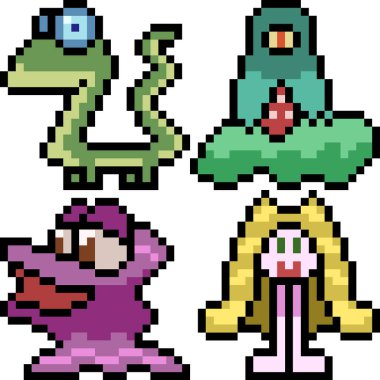 vektör piksel sanat canavar simgesi izole çizgi film