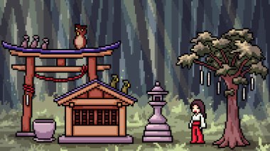 vektör pikseli sanat sahnesi orman tapınağı