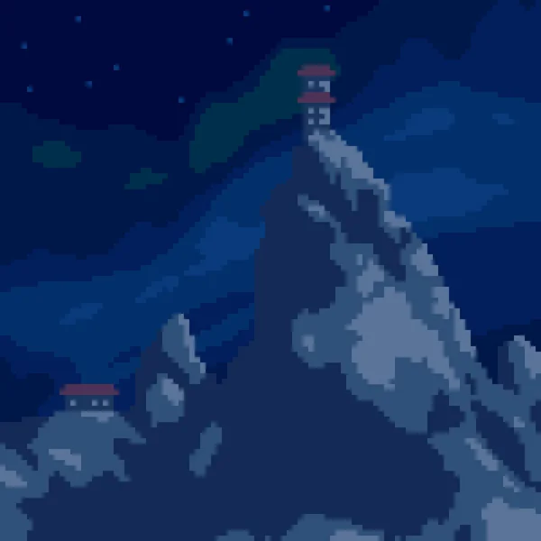 Pixel Τέχνη Του Βουνού Θέα Νύχτα — Διανυσματικό Αρχείο