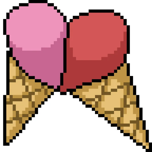 矢量像素艺术冰淇淋锥形孤立漫画 — 图库矢量图片