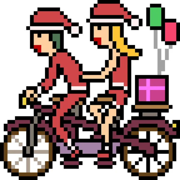 Vector Pixel Art Santa Claus Bicycle Isolated Cartoon — Stock Vector