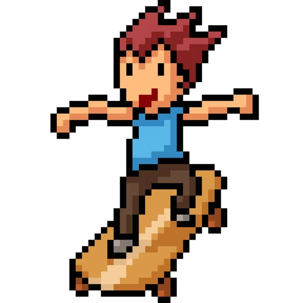 Vektor Pixel Art Skateboaard Boy Kartun Terisolasi - Stok Vektor