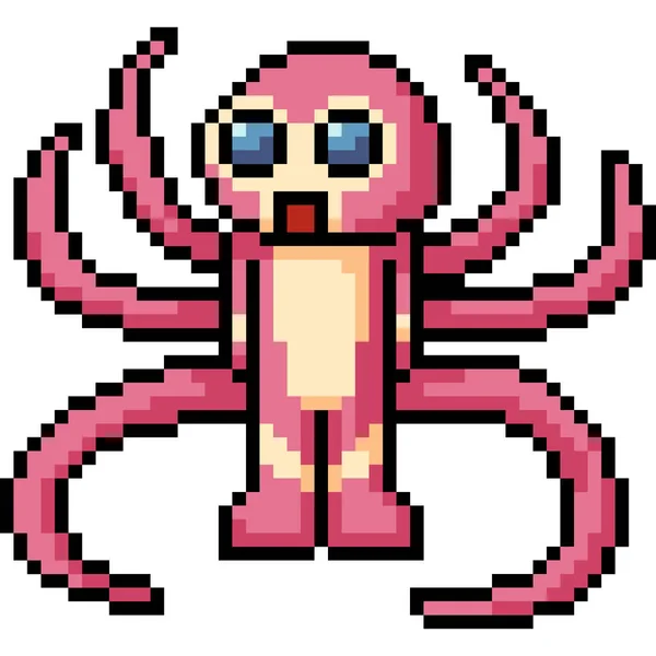 Vettore Pixel Art Tentacolo Mostro Isolato Cartone Animato — Vettoriale Stock