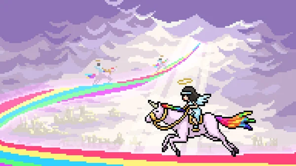 Vektör piksel sanatı izole edilmiş tek boynuzlu at yarışı