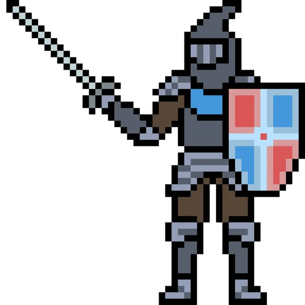 Vetor Pixel Arte Cavaleiro Medieval Isolado Desenho Animado — Vetor de Stock