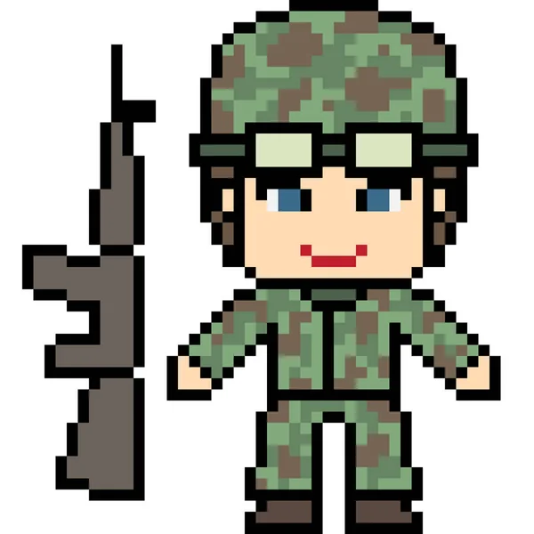 Vettore Pixel Art Fumetto Soldato Isolato — Vettoriale Stock