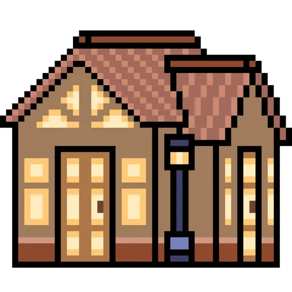 Vecteur Pixel Art Maison Isolé Dessin Animé — Image vectorielle